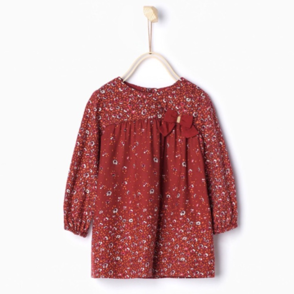 {Zara} Burgundy Floral Fade Dress